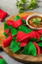 Festive Red and Green Christmas Tortilla Chips Royalty Free Stock Photo