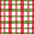 Tartan plaid seamless pattern with watercolor stripes on white background. Christmas and New Year style print in classics red and