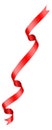 Festive red ribbon. Realistic wavy silk mockup