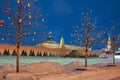 Festive Red Square After Snowfall in Twilight Royalty Free Stock Photo