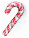 Festive Red and White Striped Candy Cane with Pencil Shading on White Background Royalty Free Stock Photo