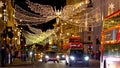 Festive Regent Street in London at night - LONDON, ENGLAND - DECEMBER 10, 2019 Royalty Free Stock Photo