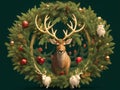 Festive Reindeer Head Wreath. Generated by AI Royalty Free Stock Photo