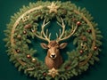 Festive Reindeer Head Wreath. Generated by AI Royalty Free Stock Photo