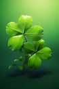 Lucky Irish four leaf clover on a green background, festive symbol of St. Patricks Day Royalty Free Stock Photo