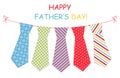 Festive retro garland with ties of primitive prints as greeting card for Father`s day