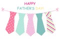 Festive retro garland with ties of primitive prints as greeting card for Father`s day