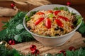 Festive rice on the background of Christmas