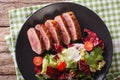 Festive roast duck breast and fresh mix green salad close-up. Ho Royalty Free Stock Photo