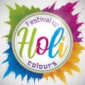 Festive Round Button with Colorful Powders to Celebrate Holi Festival, Vector Illustration