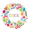 Festive round frame with carnival colorful icons Royalty Free Stock Photo