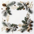 Festive round frame Christmas tree branches, pinecone and red berries, Concept minimalist Christmas and new year,AI generated