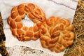 Festive round loaf of fresh bread