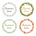 Festive, round wreaths for the seasons. Summer, spring, autumn wreath. Thanksgiving wreath with cranberries. Set of floral and