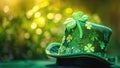 Festive Saint Patrick Day felt hat with four-leaf clovers