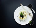Festive salad with black caviar, gourmet restaurant food