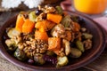 Festive salad with brussels sprout, pumpkin, nuts, cranberries Royalty Free Stock Photo