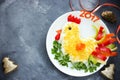 Festive salad shaped rooster or symbol of New Year 2017 on Royalty Free Stock Photo