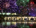 Festive salute over Karlov Bridge, Prague, the Czech Republic