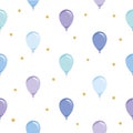 Festive seamless pattern background with balloons and glitter gold confetti. For holidays, birthday, baby shower design. Royalty Free Stock Photo