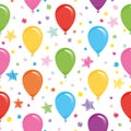 Festive seamless pattern with colorful balloons and confetti. For birthday, baby shower, holidays design. Royalty Free Stock Photo