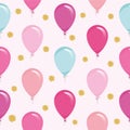 Festive seamless pattern with colorful balloons and glitter confetti. For birthday, baby shower, holidays design. Royalty Free Stock Photo