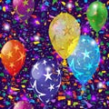 Festive seamless pattern with flying colorful translucent balloons a