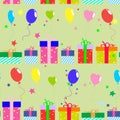 Festive seamless pattern with gift boxes and balloons Royalty Free Stock Photo