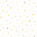 Festive seamless pattern with gold confetti scattered on white background. Endless texture.