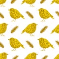 Festive seamless pattern with golden birds