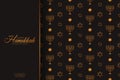 Festive seamless pattern with many golden candlesticks and stars of David on the black background