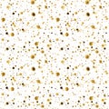 Festive Seamless Pattern. Small shiny gold drops, glittering golden blobs on white background. Paint splash. Spray Royalty Free Stock Photo