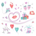 Festive set for birthday, valentine's day, mother's day, etc. Background vector love set elements couple cups Royalty Free Stock Photo