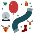 Festive set of simple illustrations for Christmas and new year. Party prints. Royalty Free Stock Photo