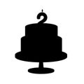 Festive silhouette cake with two candles. Vector illustration