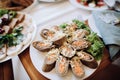 Festive snacks at a wedding party on the table in a restaurant Royalty Free Stock Photo