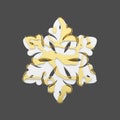 Festive snowflake in gold and white style isolated on gray background. Christmas element in golden abstract soft lines. 3d render. Royalty Free Stock Photo