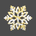 Festive snowflake in gold and white style isolated on gray background. Christmas element in golden abstract soft lines. 3d render. Royalty Free Stock Photo