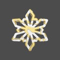 Festive snowflake in gold and white style isolated on gray background. Christmas element in golden abstract soft lines. 3d render. Royalty Free Stock Photo