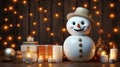 Festive Snowman Wishing Merry Christmas and Happy New Year Royalty Free Stock Photo