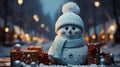 Festive Snowman Wishing Merry Christmas and Happy New Year