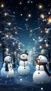 Festive snowmen come alive in a magical forest at night, dancing and celebrating in a whimsical and enchanting Christmas