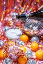 Festive Sparkling Wine styled for a vibrant disco party, New Year\'s Eve