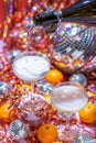 Festive Sparkling Wine styled for a vibrant disco party, New Year\'s Eve