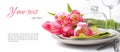 Festive spring table setting, ready template Royalty Free Stock Photo