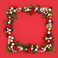 Festive Square Christmas Border on Red Royalty Free Stock Photo