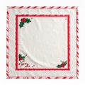 Festive Square Tablecloth with Candy Cane Border and Holly Sprigs Royalty Free Stock Photo