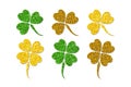 Festive St. Patrick`s Day holiday design elements as magic sparkling glitter clover leaves