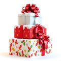 Festive Stack of Holiday Gifts with Red Ribbons Royalty Free Stock Photo