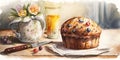 Festive still life with traditional Easter baked goods. Watercolor